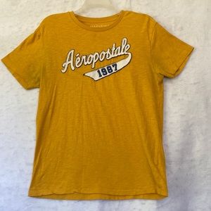 Aeropostale 1987 Mustard Yellow Graphic Tee Appliqué Logo Cotton Crew Neck Small
